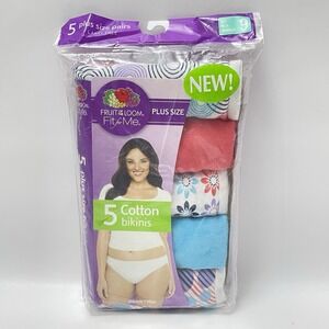 NEW 5 Pairs Fruit of the Loom Fit for Me Cotton Bikinis Plus‎ Size 9 2X NOS 2011